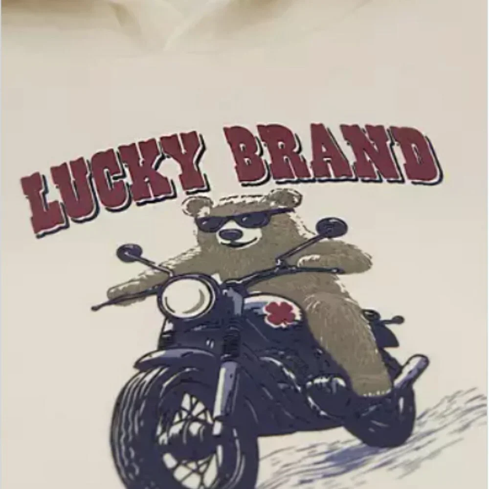 NWT LUCKY BRAND Boys 2pc Knit Hoodie and Joggers Set Bear Motorcycle Print Front